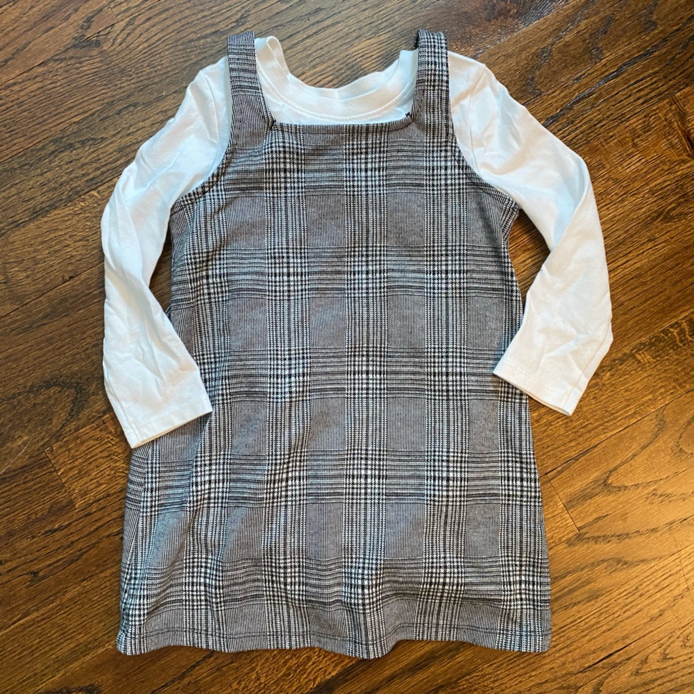 Plaid Pinafore Dress with White Long Sleeve Top mix
match toddler girl 4T school